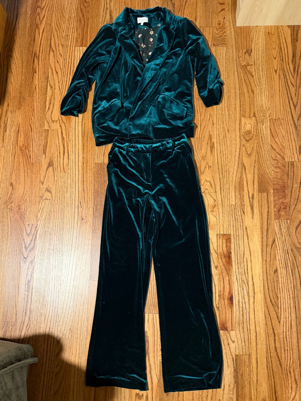 Sixtyseven Velvet Blazer and Elastic Waist Pants in Deep Teal